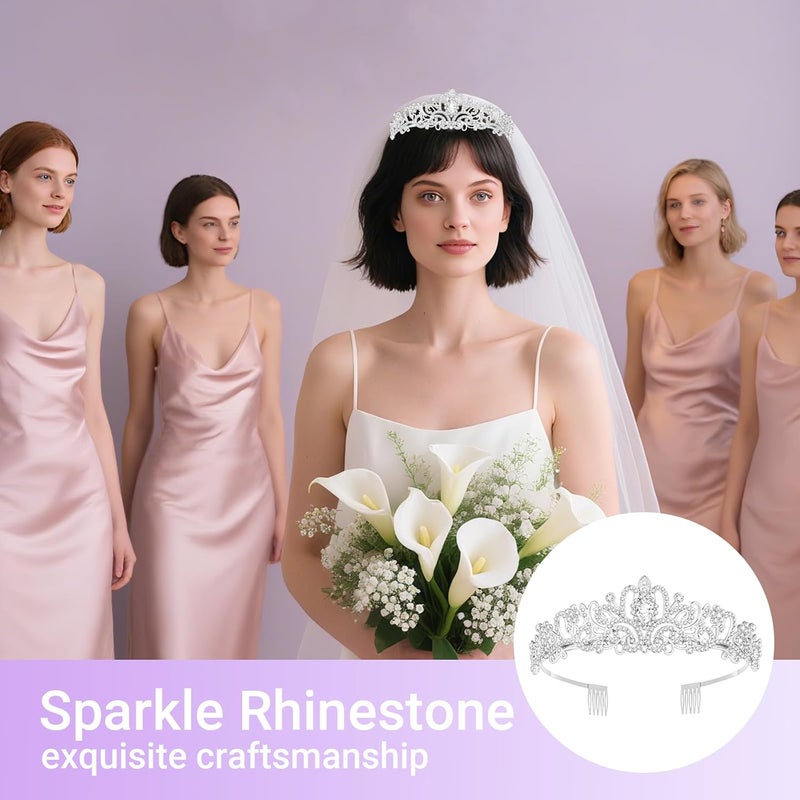 Queenship Tiara Crown for Women, Queen Tiara for Birthday Prom Bridal Party Custome Silver - Image 5